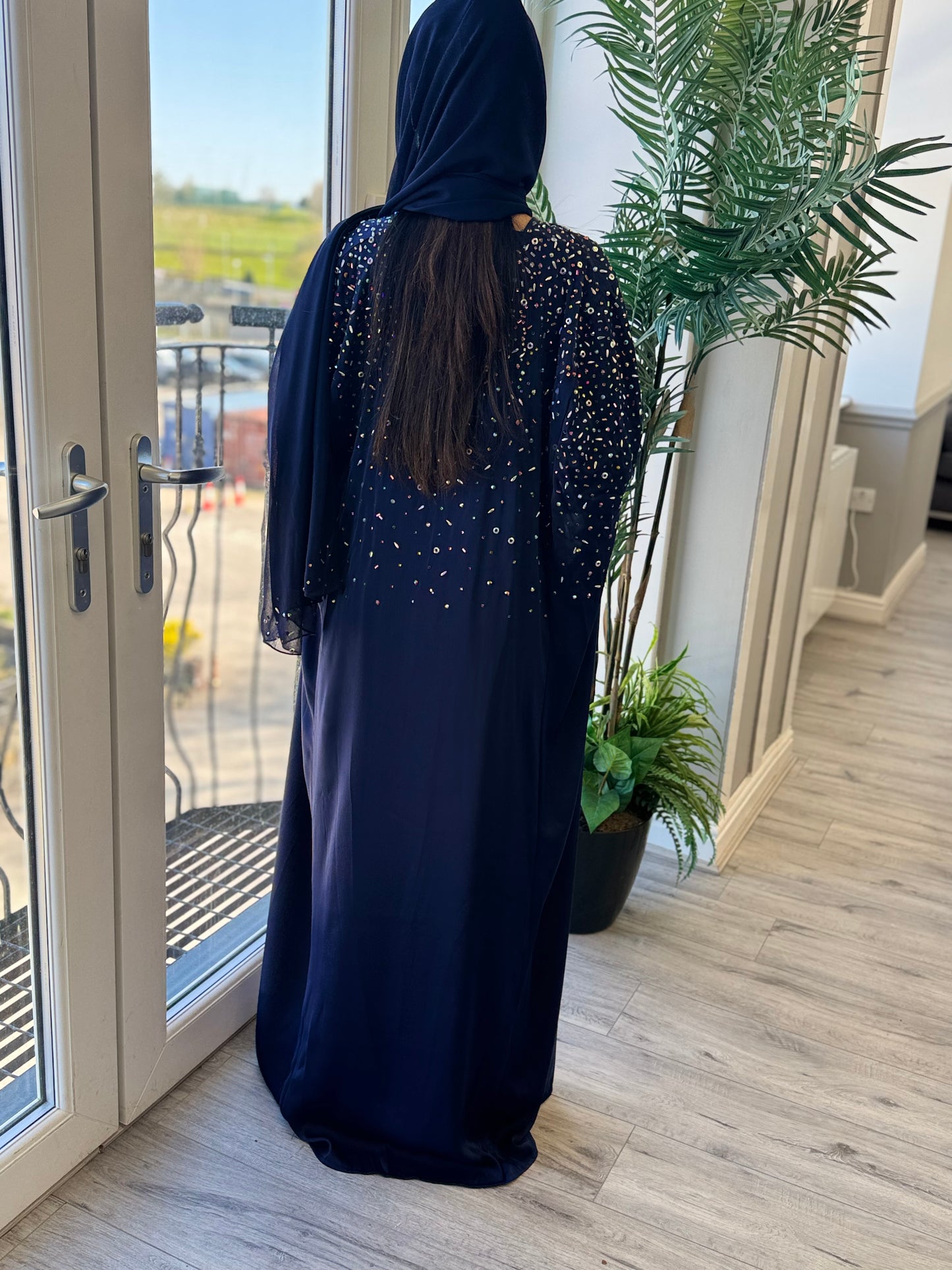 Hand-Embellished Navy Abaya | Classic Modest Style | Hishma