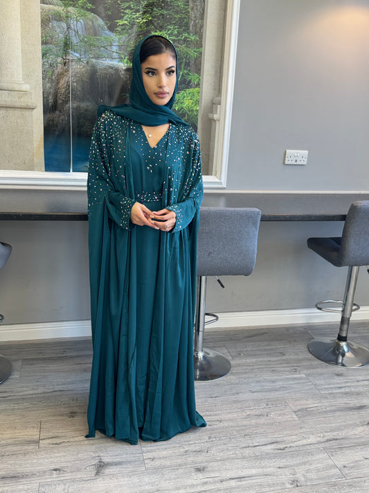 Hand-Embellished Teal Abaya | Premium Modest Fashion | Hishma