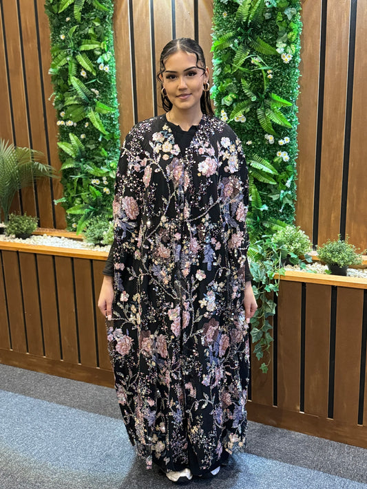 Luxury Black Khaleeji Abaya | Elegant Party Attire | Hishma