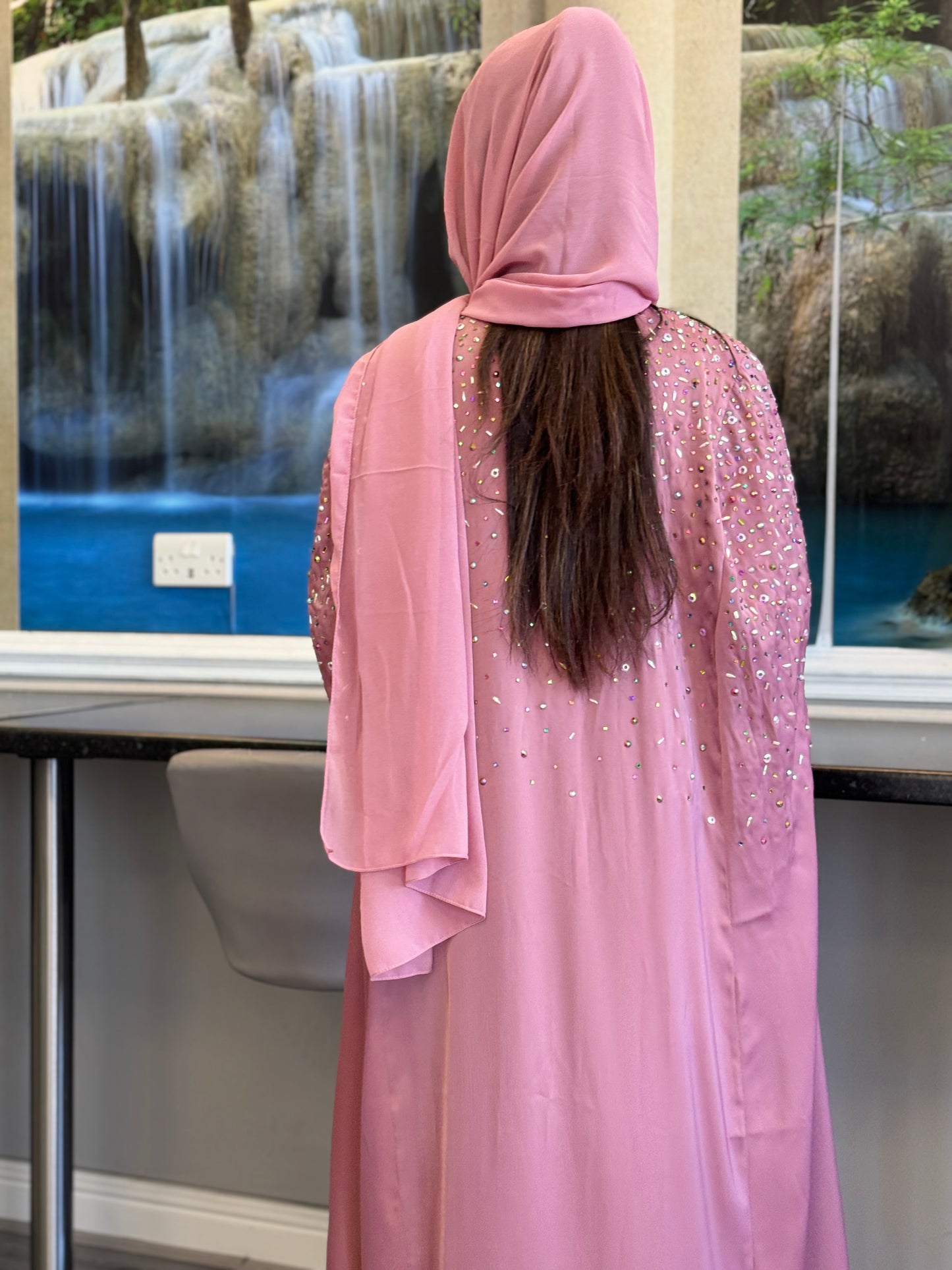 Hand-Embellished Rose Abaya | Elegant Modest Clothing