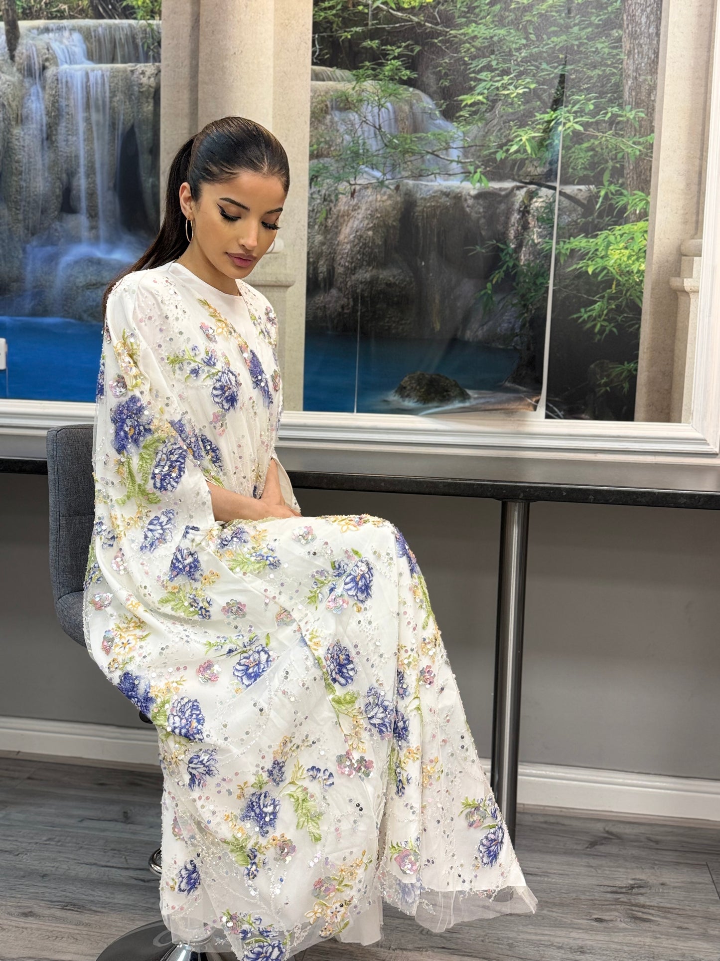 White Lilac Khaleeji Abaya | Elegant Modest Wear | Hishma