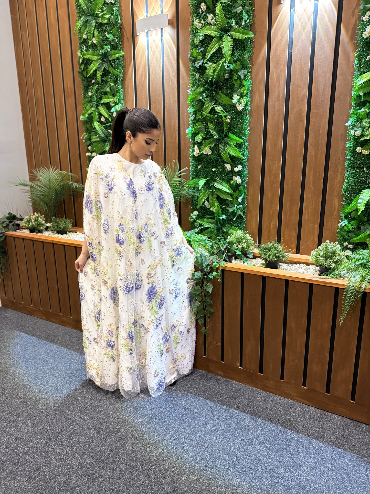 White Lilac Khaleeji Abaya | Elegant Modest Wear | Hishma