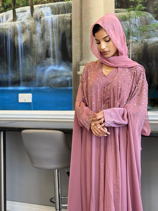 Hand-Embellished Rose Abaya | Elegant Modest Clothing