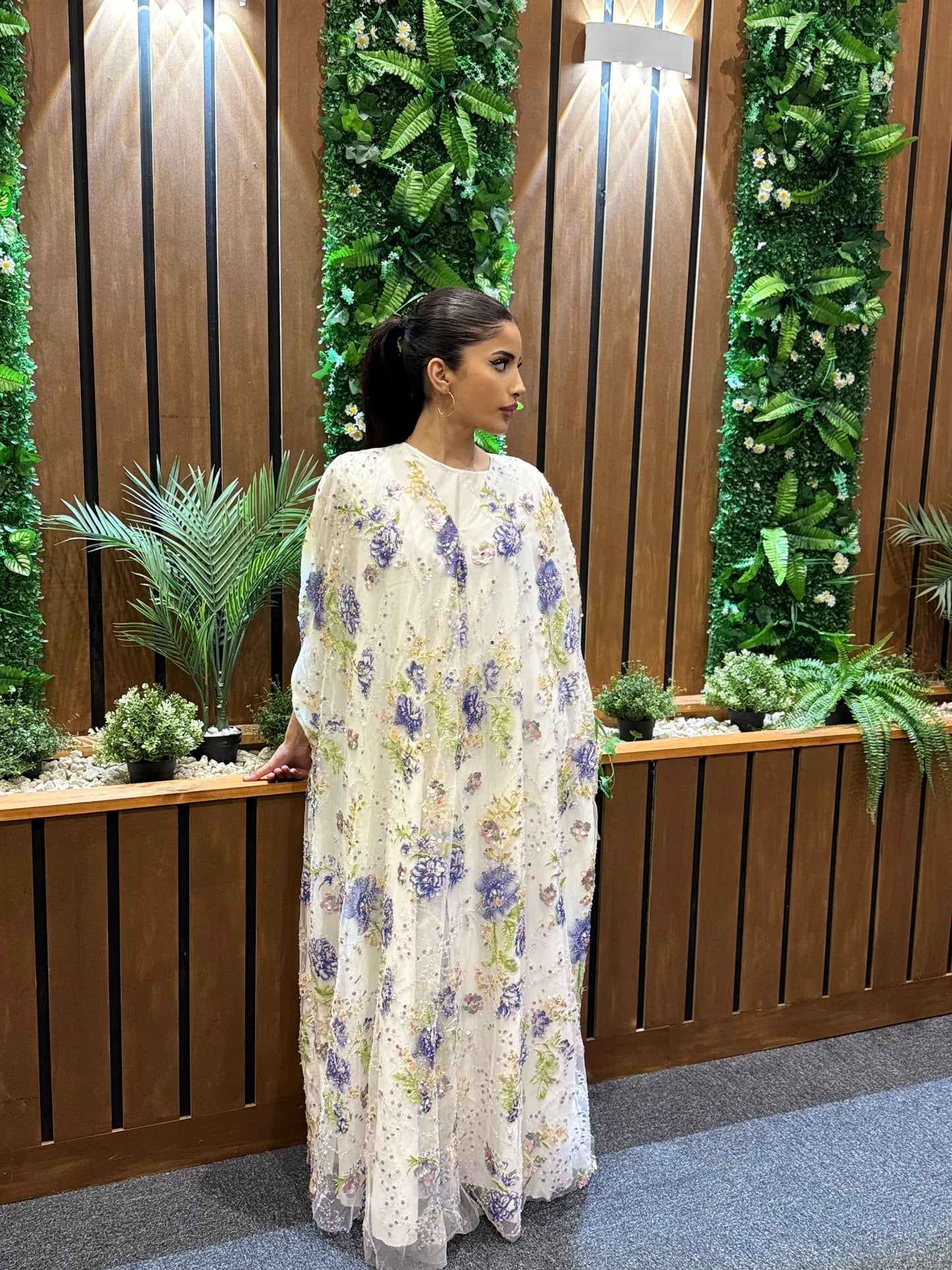 White Lilac Khaleeji Abaya | Elegant Modest Wear | Hishma