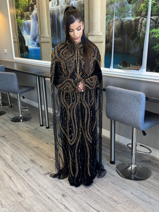 Velvet Sleeve Abaya for Women | Elegant Black Abaya Dress