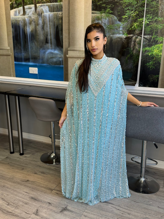 Embellished Blue Cape for Women | Luxury Evening Wear | Hishma