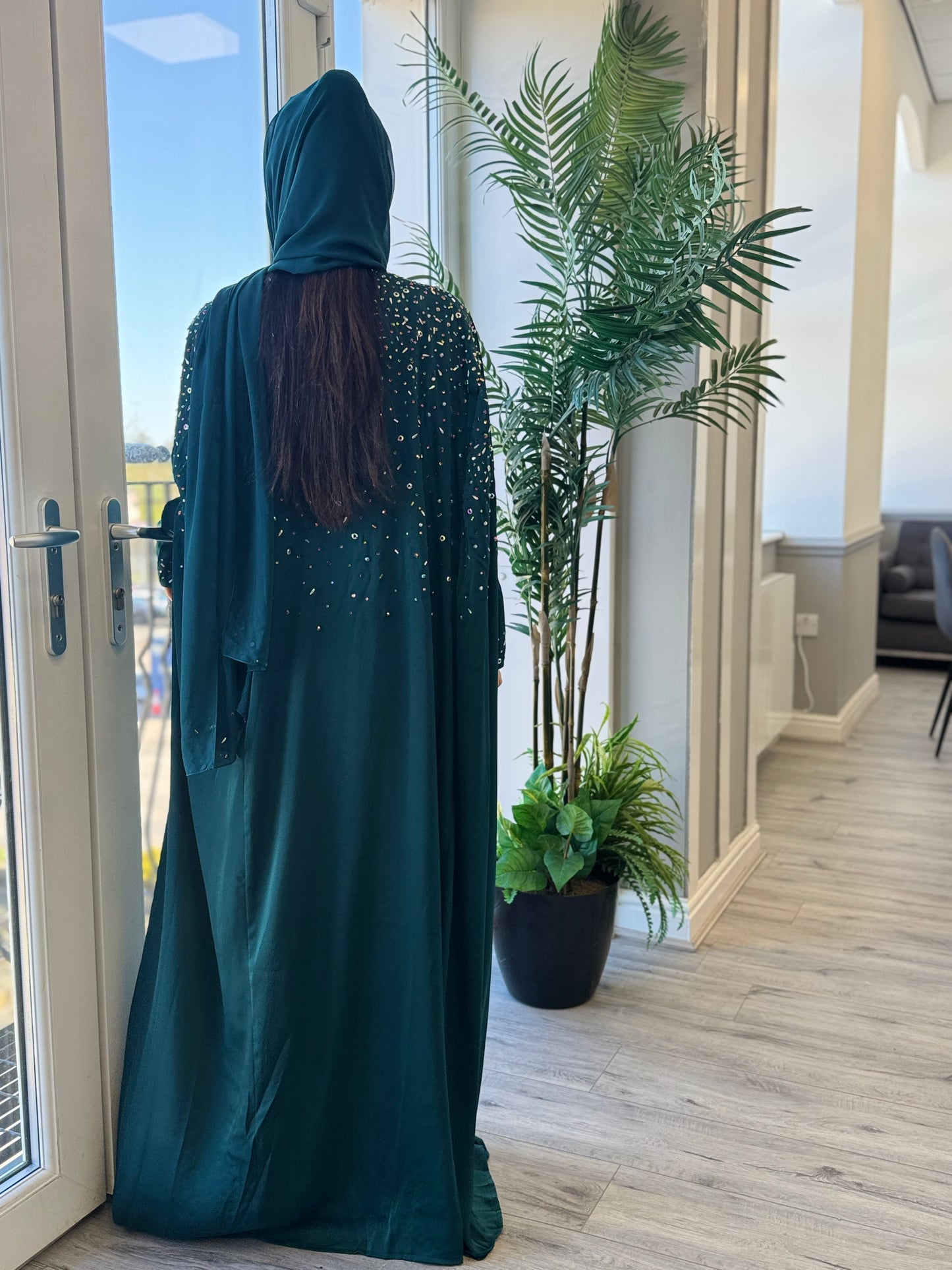 Hand-Embellished Teal Abaya | Premium Modest Fashion | Hishma