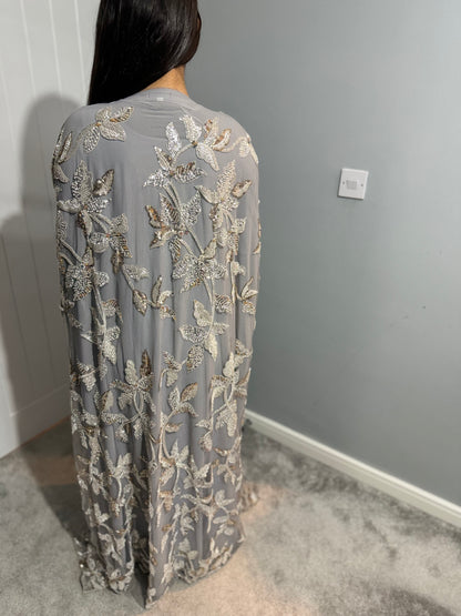 Grey floral abaya