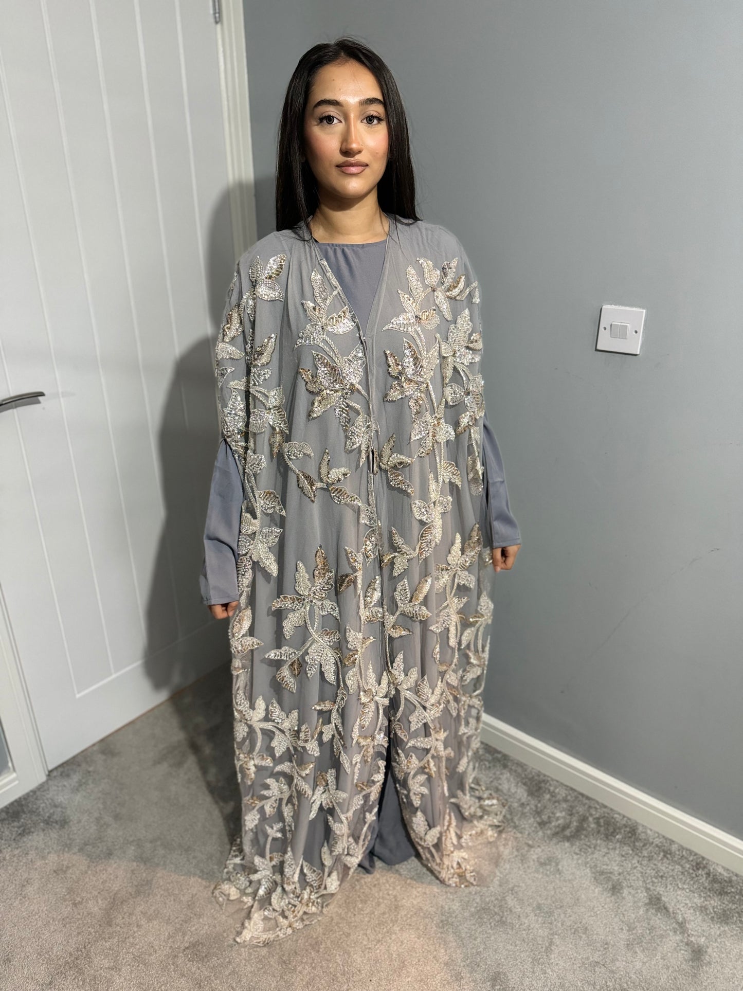 Grey floral abaya