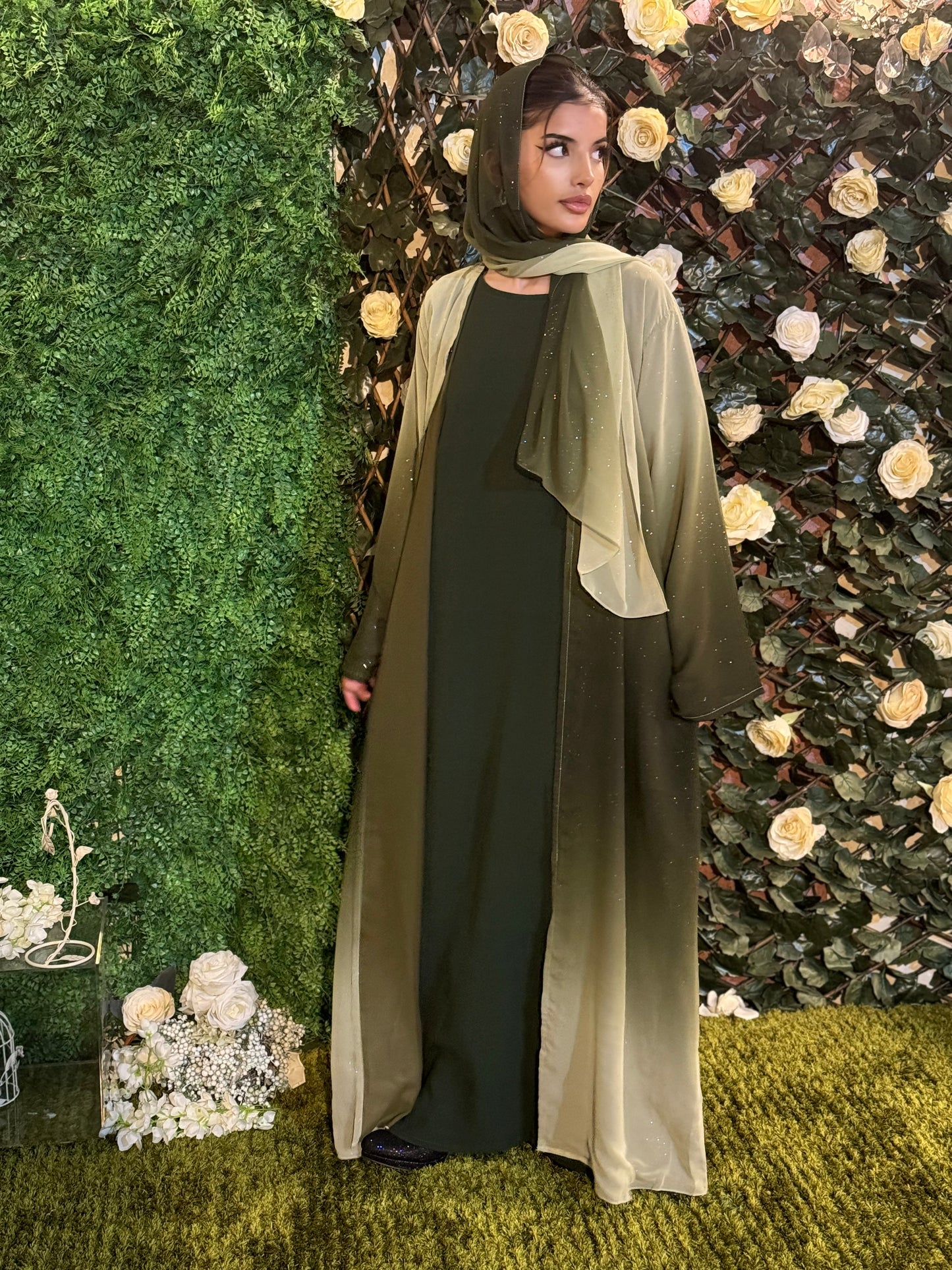 Kainat Forest Green Abaya | Ombré Kainat Abaya | Hishma